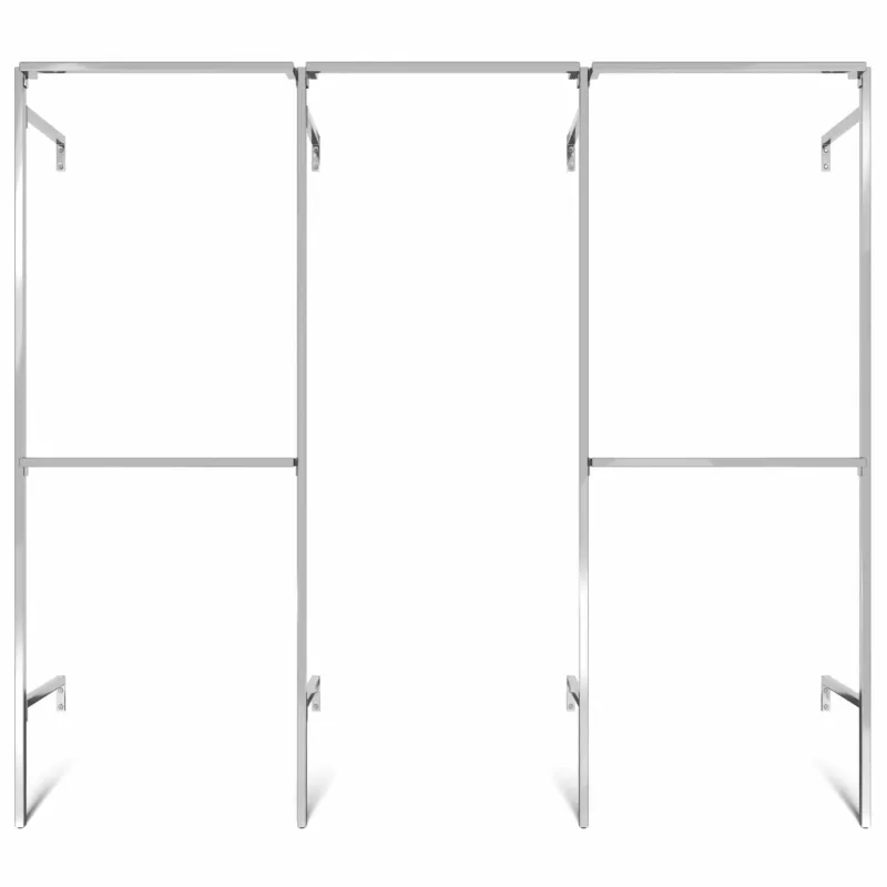 Frame Chrome Walk-In Garderobensystem in 3 Reihen - (2 rails / 1 rail / 2 rails) kompletter Kleiderständer in Chrom