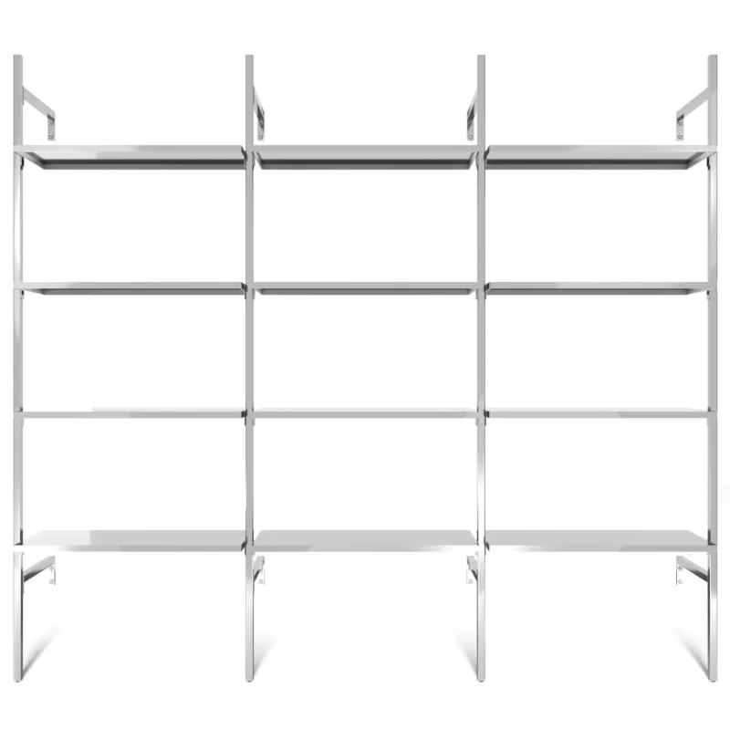 Frame Chrome Walk-In Garderobensystem in 3 Reihen - (4 Regale / 4 Regale / 4 Regale) komplettes Aufbewahrungssystem in Chrom