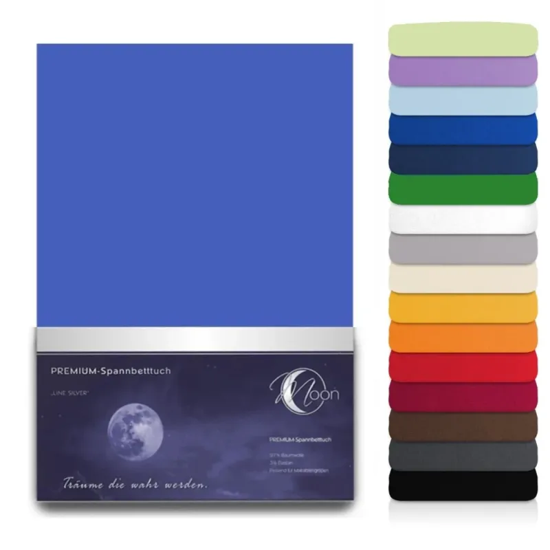 Spannbettlaken Topper 200x220cm Spannbetttuch Baumwolle 190g/m² Moon Line silver