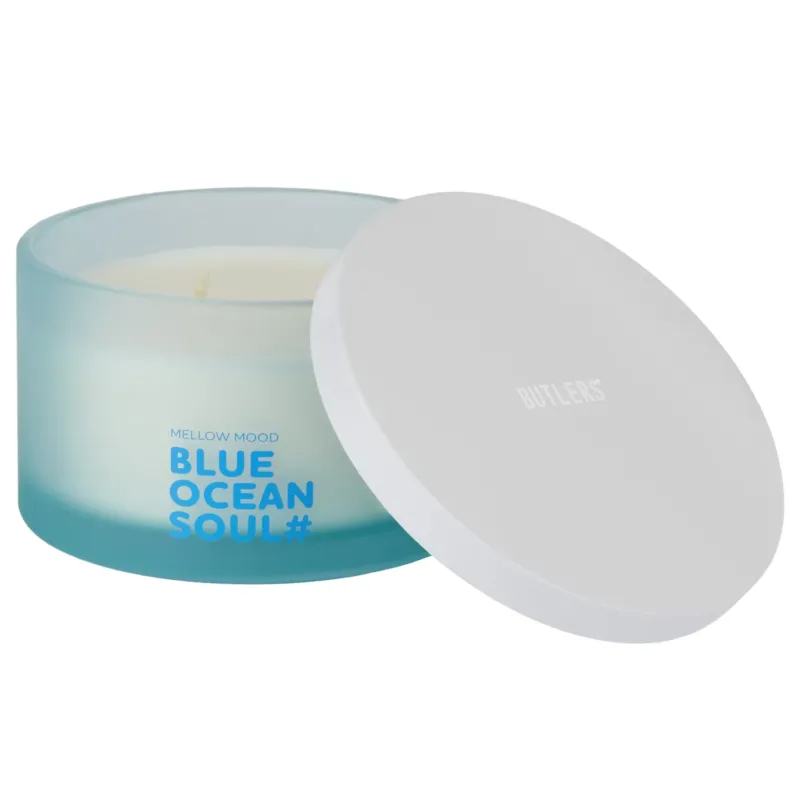 MELLOW MOOD Duftkerze Blue Ocean Soul - Sojawachs/Paraffin/Glas/Metall - Pastellblau