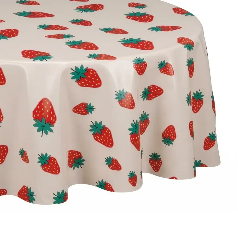 WATERPROOF Wachstischdecke Erdbeere - Polyester / EVA - Pink / Rot