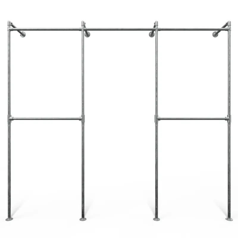 Original Steele Garderobensystem mit 3 Sektionen - (2 Kleiderstangen / 1 Kleiderstange / 2 Kleiderstangen) 5 Kleiderstangen