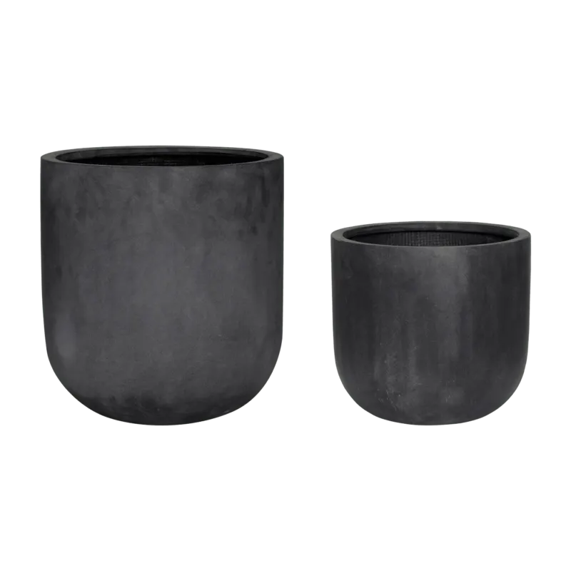 2 pots arrondis en grès noir - Hübsch - The Cool Republic