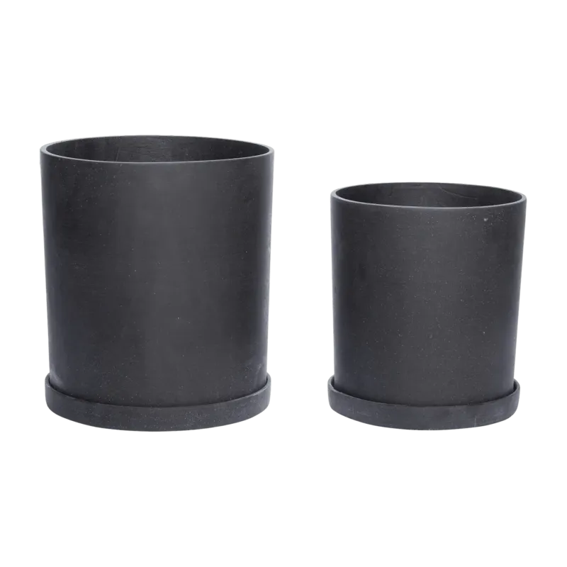 2 pots avec soucoupe en pierre noire - Hübsch - The Cool Republic