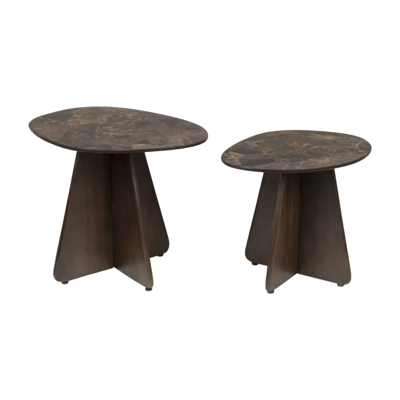 2 Tables d'appoint en bois de manguier et céramique marron Oréa - The Cool Republic - The Cool Republic