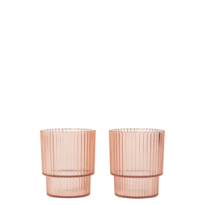 2 Verres à eau en plastique transparent rose 6,6 x 7,7 cm Ripple - Ferm Living - The Cool Republic