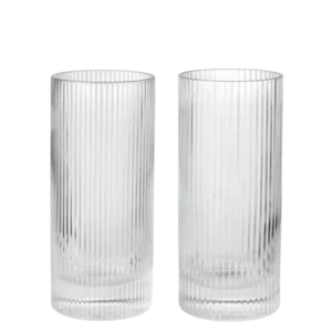2 Verres hauts en verre soufflé recyclé transparent 7 x 16 cm Ripple - Ferm Living - The Cool Republic