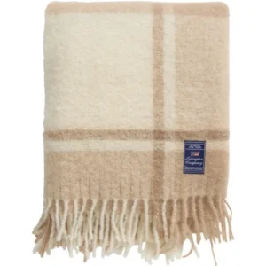 Lexington Beige/White Checked Mohair Mix Kuscheldecke