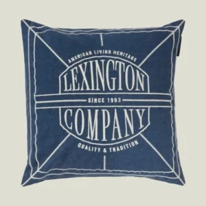LEXINGTON Logo Kissenbezug aus gewaschener Bio-Baumwolle, dunkelblau/hellbeige