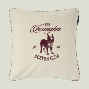 LEXINGTON Boston Club Kissenbezug aus Bio-Baumwollsamt, hellbeige/fig
