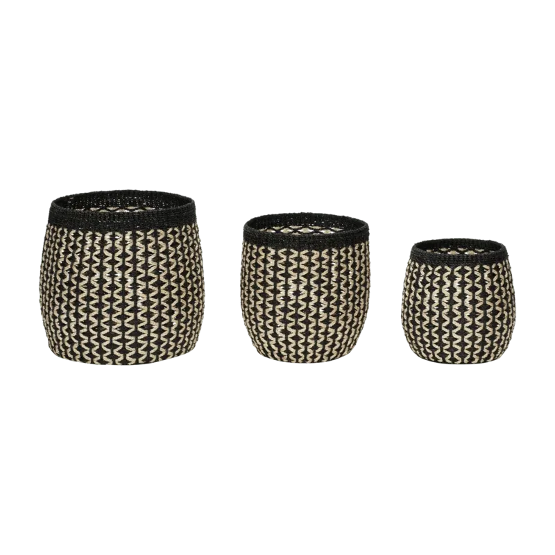 3 Paniers en acaba avec motif noir et naturel - Hübsch - The Cool Republic
