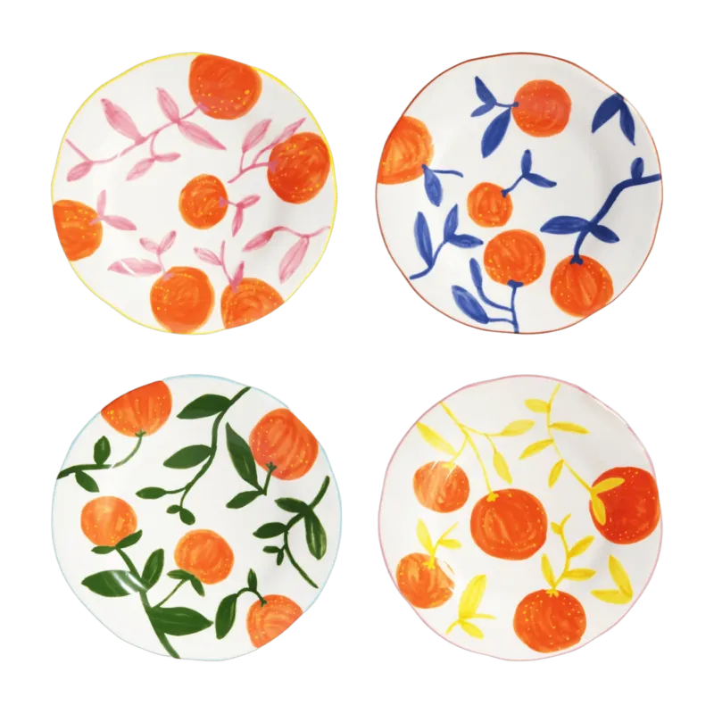 4 assiettes à motifs orange 22 cm Orange Twig - &Klevering - The Cool Republic