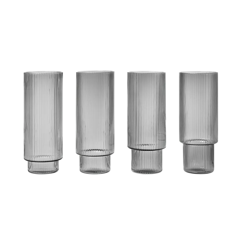 4 Verres à eau long drink Ripple gris fumé - Ferm Living - The Cool Republic