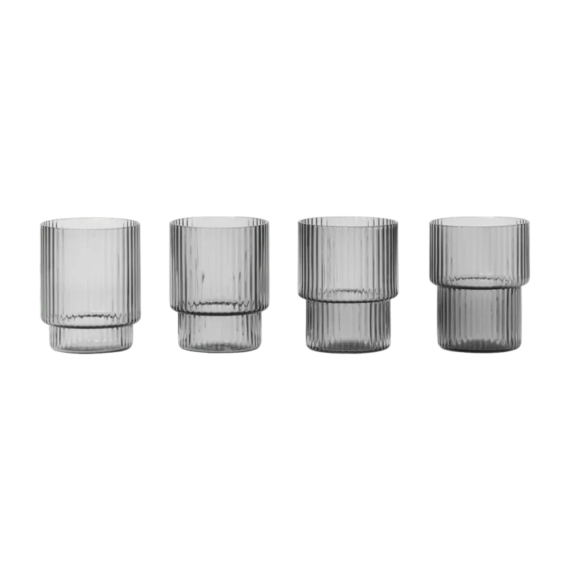 4 Verres Ripple gris fumé 6 cl - Ferm Living - The Cool Republic