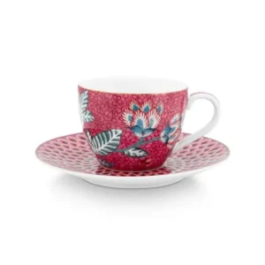 PiP Studio Flower Festival Espresso Tasse & Undertasse Dunkelrosa