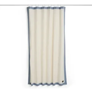 Rideau de douche en coton biologique blanc crème et bleu Outline - Hay