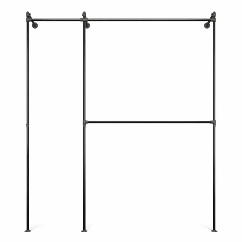 Original Walk-In 2 Reihen Kleiderstangensystem - (1 Stange / 2 Stangen) aus schwarz lackiertem Metall für Garderobenlösungen