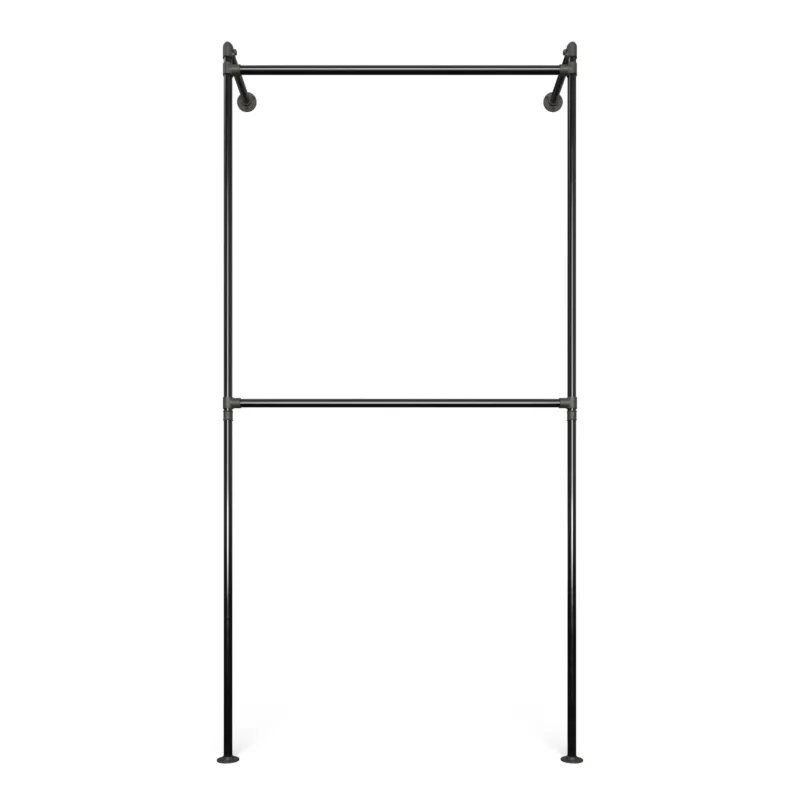 Original Walk-in 1 Reihe Kleiderständer mit doppelter Kleiderstange - (2 Stangen) aus schwarzem Metall für platzsparende Aufbewahrung.