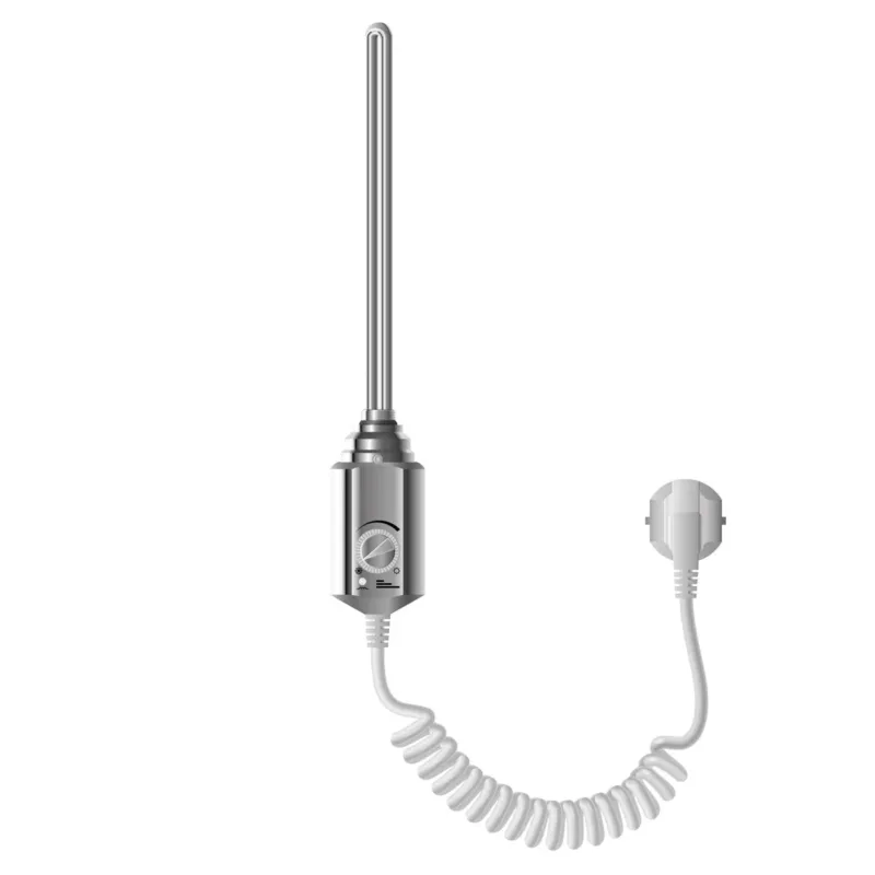 Heizstab aus verchromtem Metall mit spiralförmigem Kabel.
