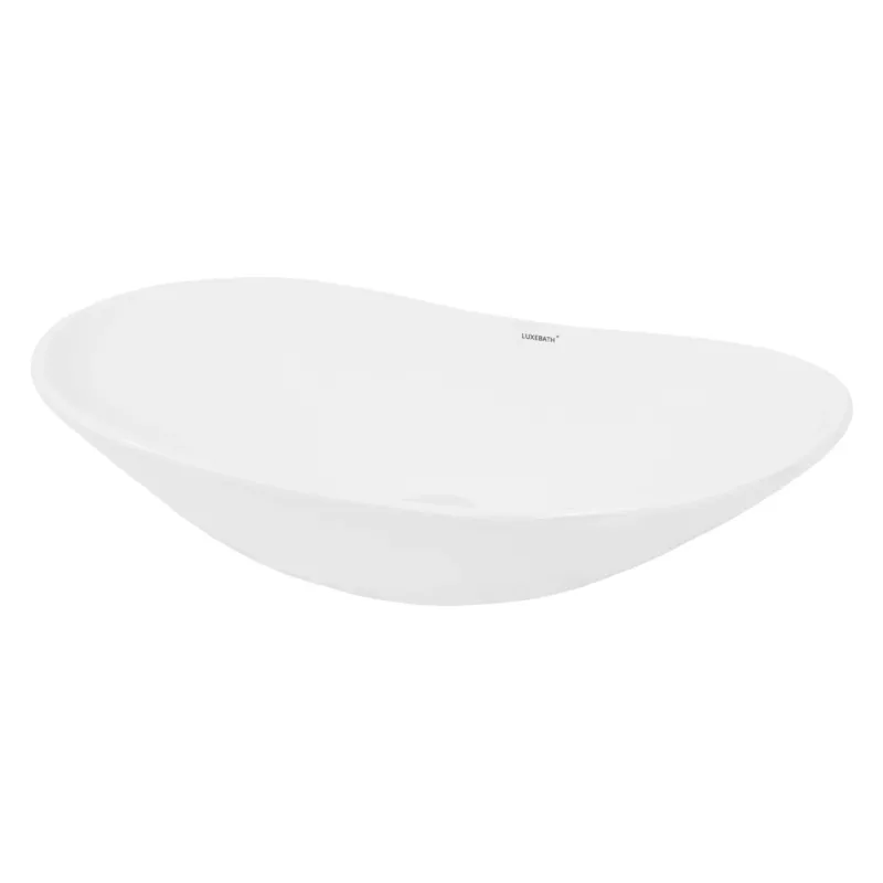 Schalenförmiges, weißes Waschbecken mit organischer Form.