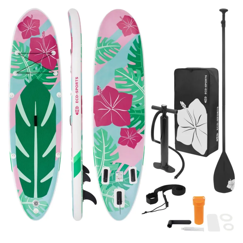 Stand-Up-Paddleboard-Set mit Paddel, Pumpe und Zubehör.