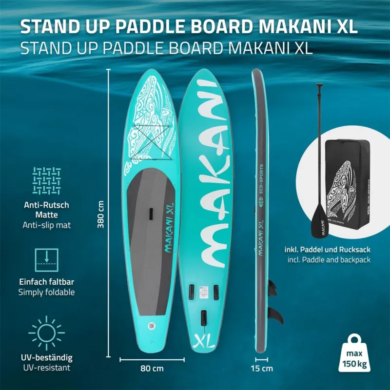 Stand Up Paddle Board Makani XL in blau mit technischen Details