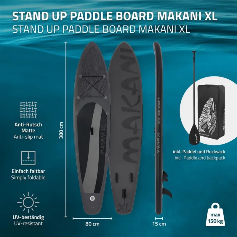 Stand Up Paddle Board Makani XL, Maße und Details, schwarz, auf