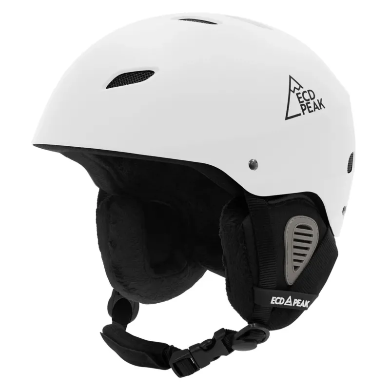 Weißer Skihelm mit Innenfutter und Belüftungslöchern.