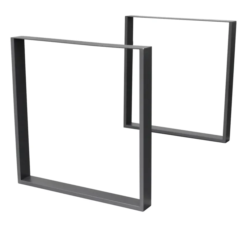 Zwei schwarze Metallrahmen in quadratischer Form, nebeneinander stehend.