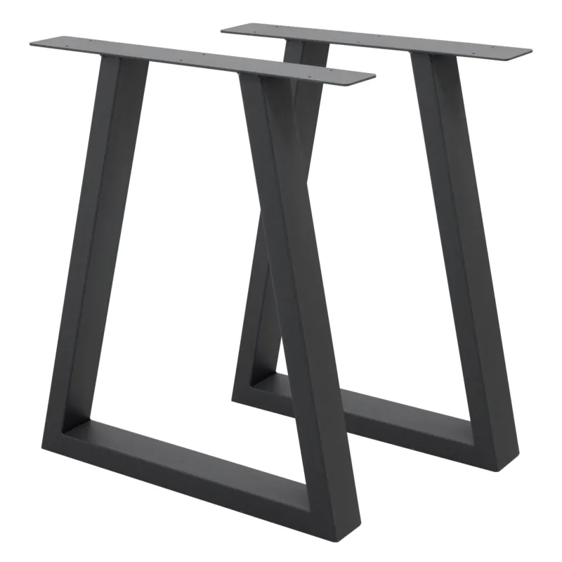 Zwei schwarze Tischgestelle in geometrischer Form.