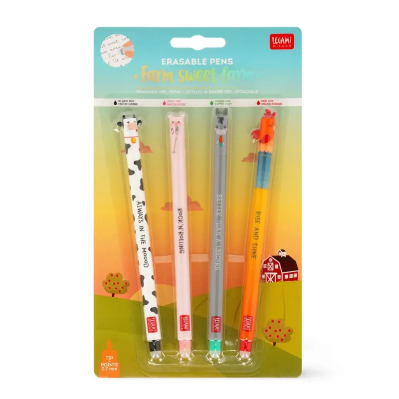 Set mit 4 löschbaren Gelstiften - Erasable Pen „Farm“ von LEGAMI, Produktansicht 1