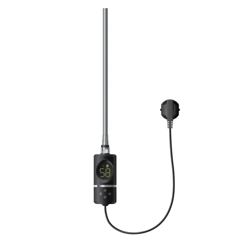 Heizstab mit Kabel und Stecker, auf weißem Hintergrund.