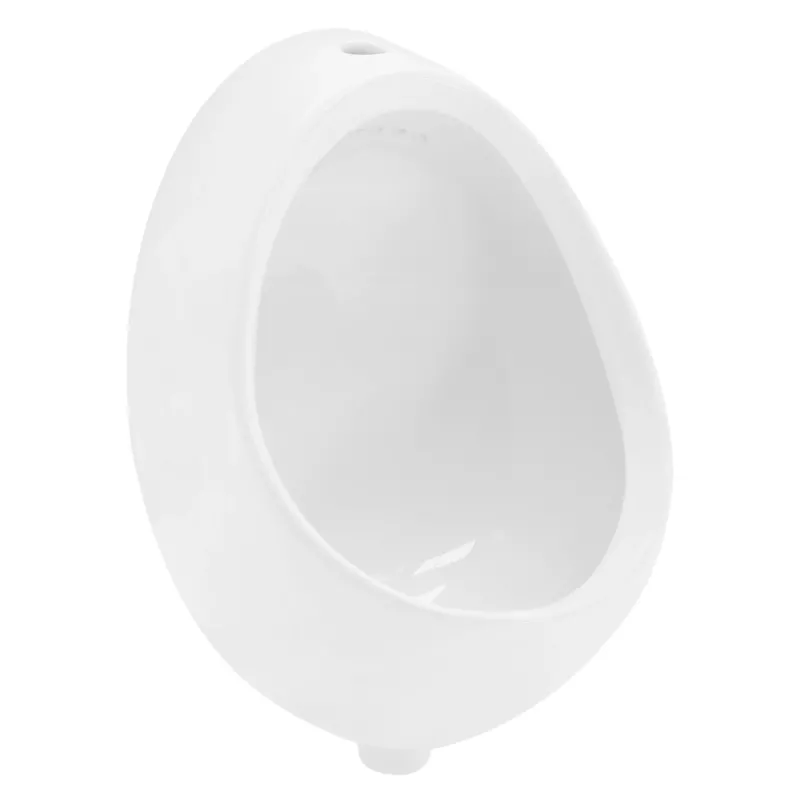 Weißes Urinal in ovaler Form, glänzende Oberfläche.