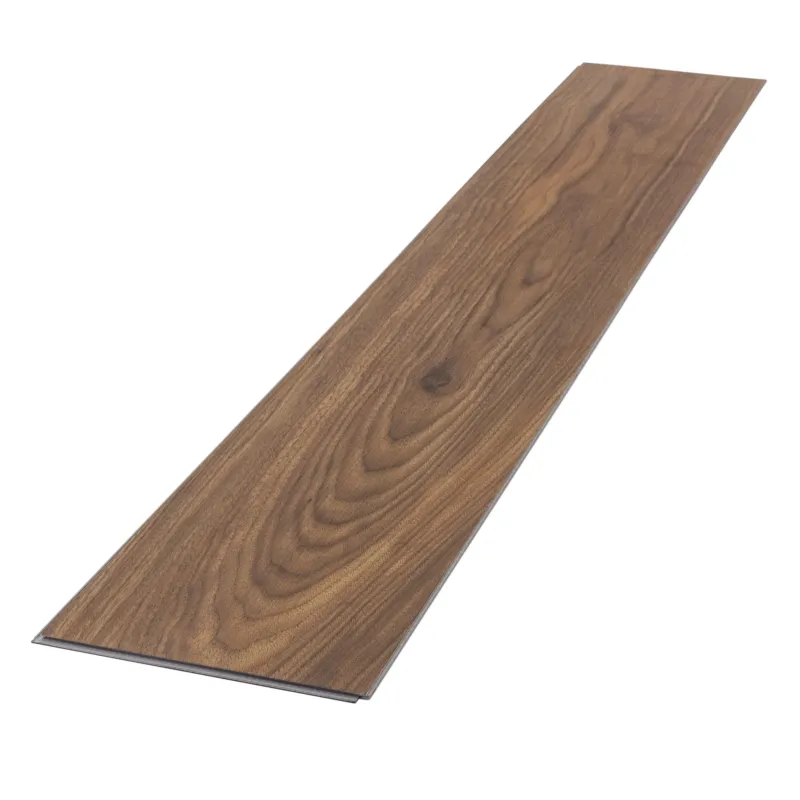 Lange Holzplatte in dunkler Walnuss auf weißem Hintergrund.