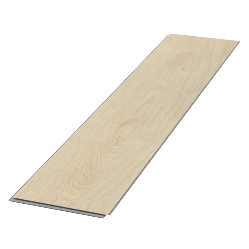 Ein heller Laminatboden in Holzoptik, länglicher Bodenbelag.
