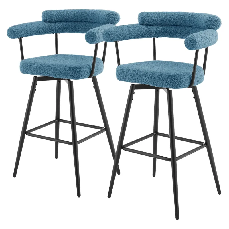 Zwei Barhocker in Blau auf einem weißen Hintergrund.