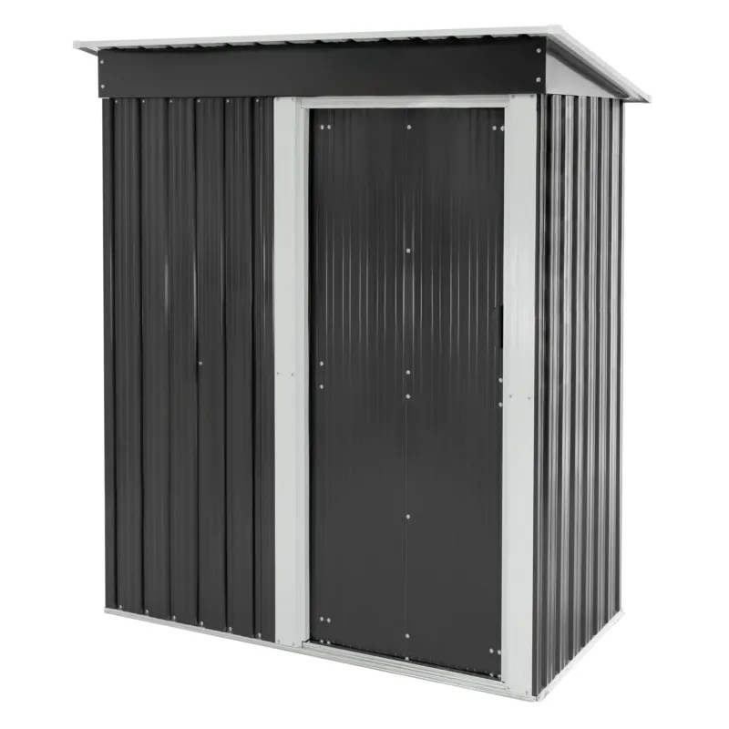 Schwarze Metalllagerbox mit zwei Türen, auf weißem Hintergrund.