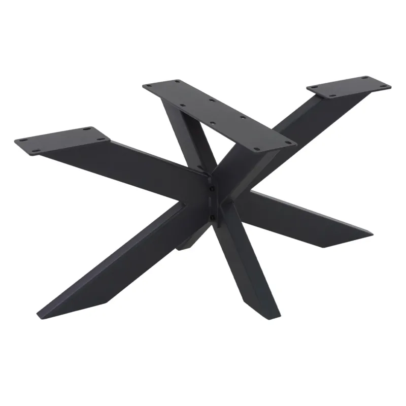 Tischgestell mit X-förmigen Beinen in schwarzem Metall.