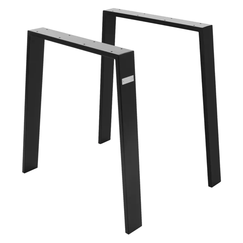Zwei schwarze Tischbeine aus Metall, rechteckig und stabil.