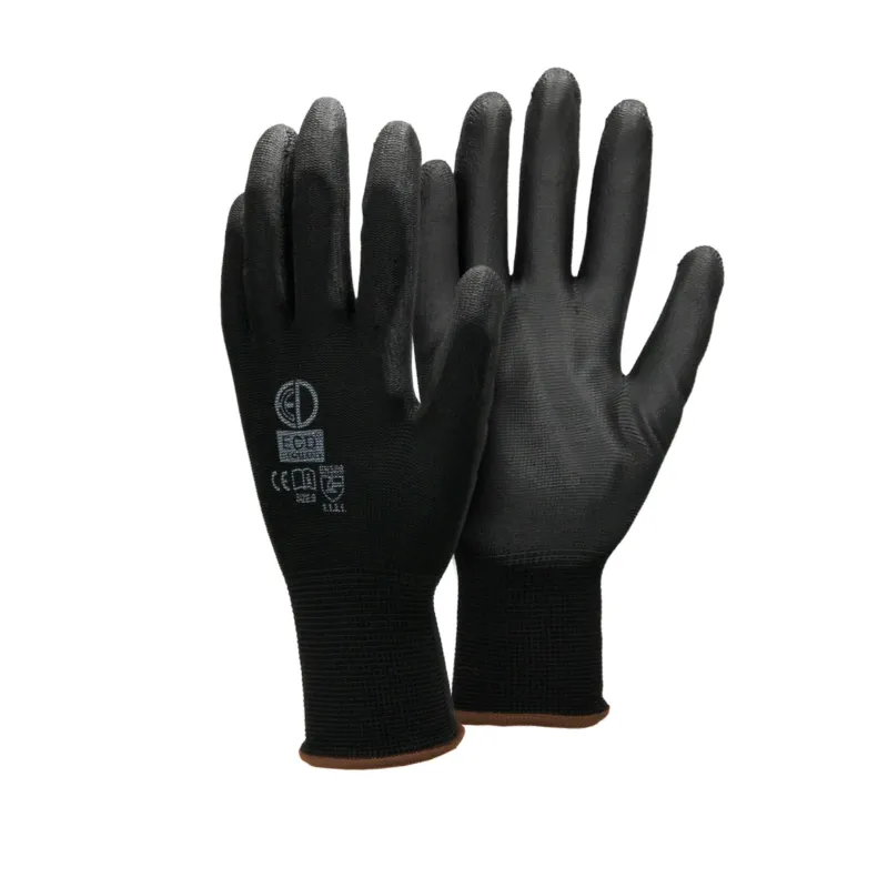 Schwarze Mechanikerhandschuhe mit rutschfester Oberfläche.
