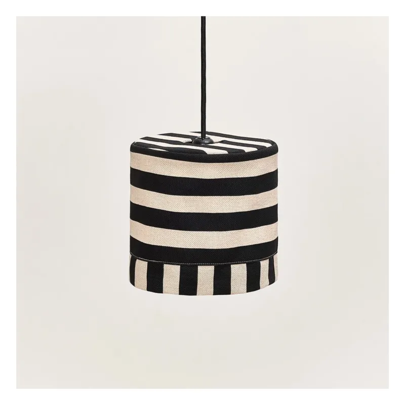 Abat-jour pour suspension en coton bio à rayures noir et beige 20 cm Linda - Nobodinoz - The Cool Republic