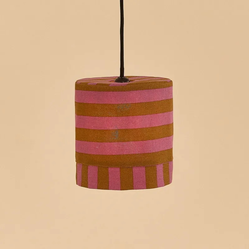 Abat-jour pour suspension en coton bio à rayures rose et jaune curry 20 cm Linda - Nobodinoz - The Cool Republic