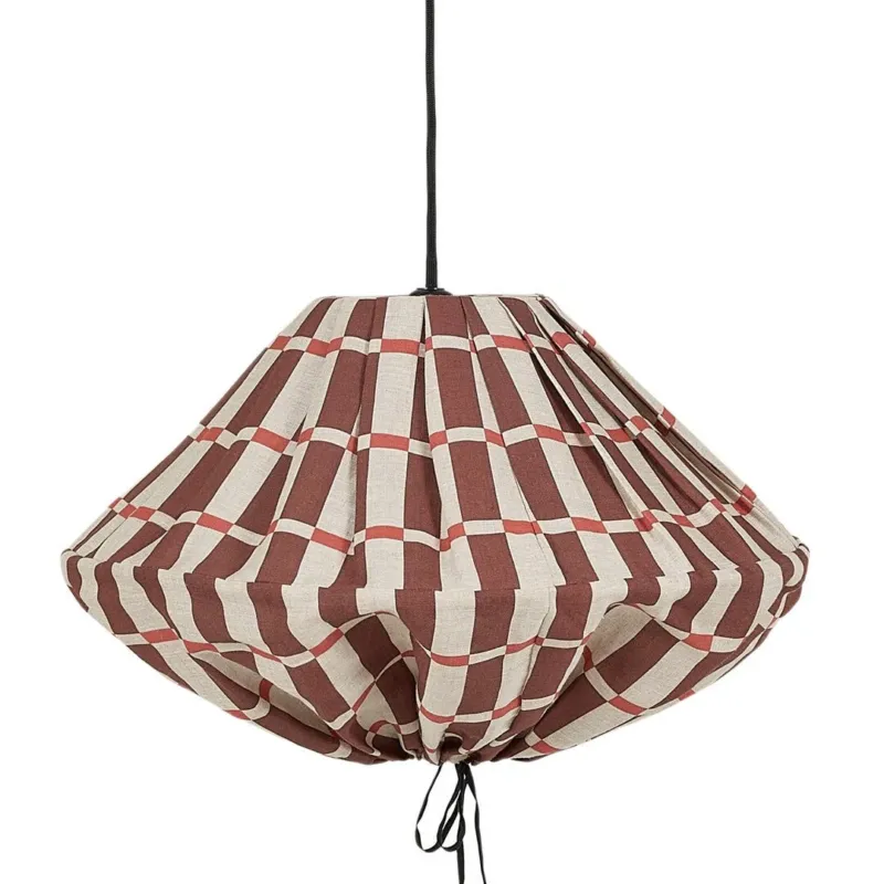 Abat-jour pour suspension en lin français à carreaux marron et rouge 50 cm Yumi - Nobodinoz - The Cool Republic