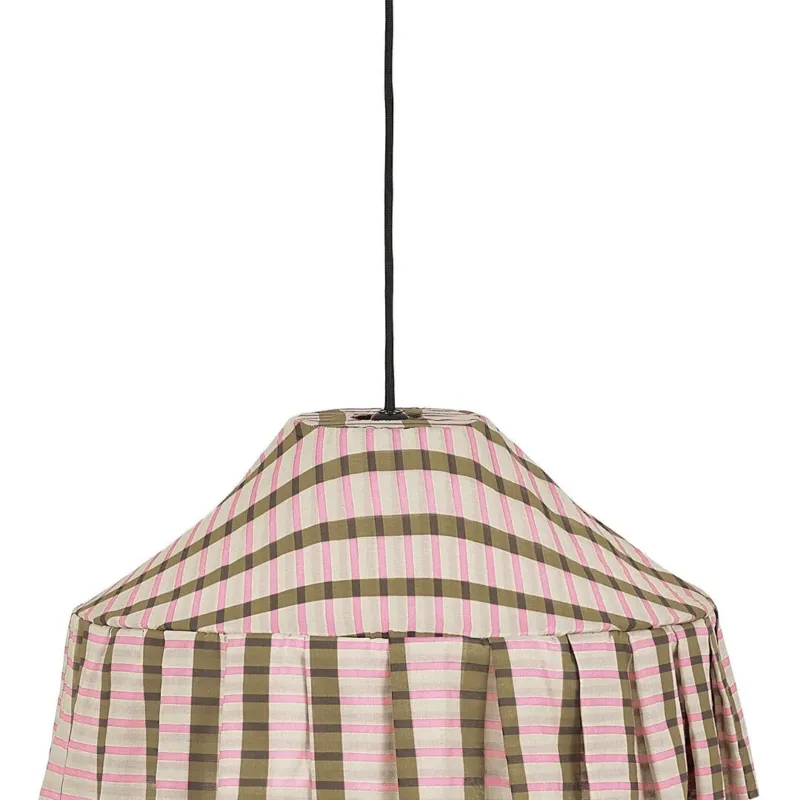 Abat-jour pour suspension en voile de coton bio à carreaux vert kaki et rose 50cm Nicole - Nobodinoz - The Cool Republic