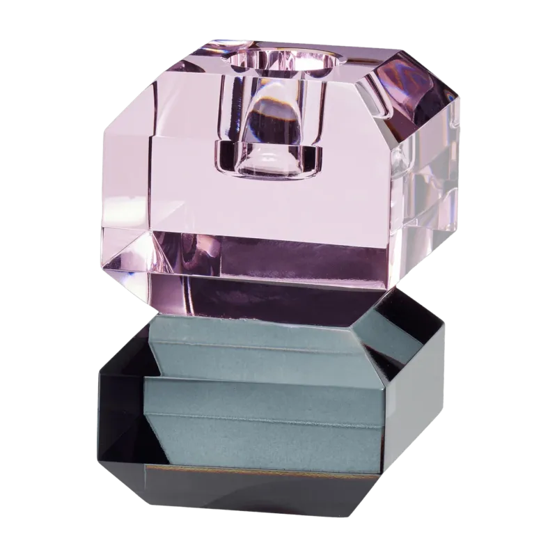 Bougeoir diamant en verre rose et gris fumé - Hübsch - The Cool Republic