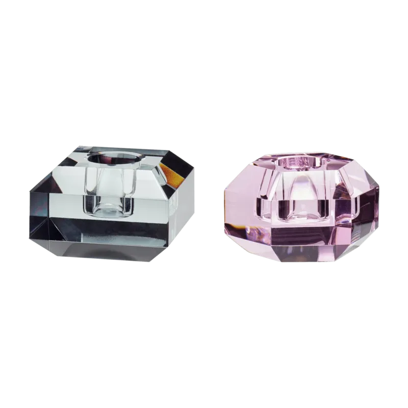 Bougeoirs en cristal rose et fumé (lot de 2) Gem - Hübsch - The Cool Republic