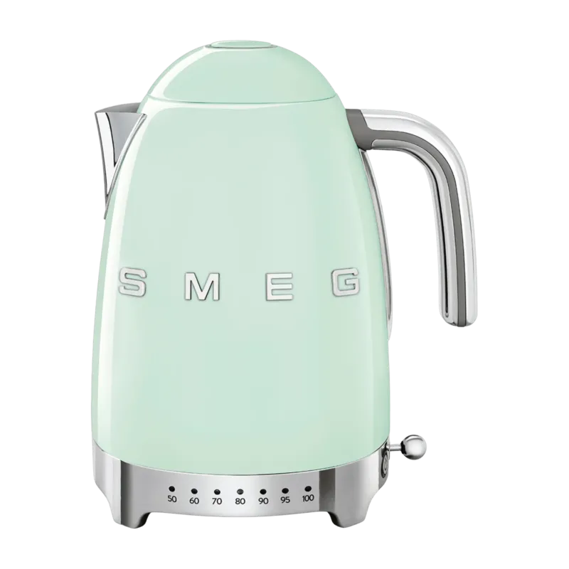 Bouilloire avec réglage de température vert d'eau 1,7 L Années 50 - Smeg - The Cool Republic