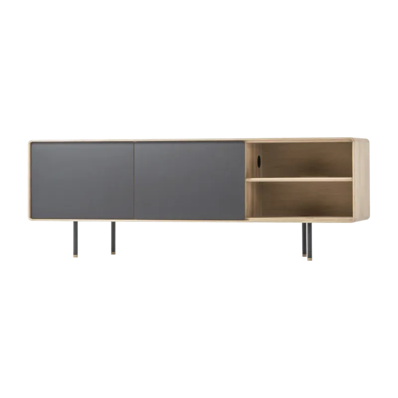 Buffet bas en chêne blanchi huilé et tiroirs en linoléum noirs 45 x 180 cm Fina - Gazzda - The Cool Republic