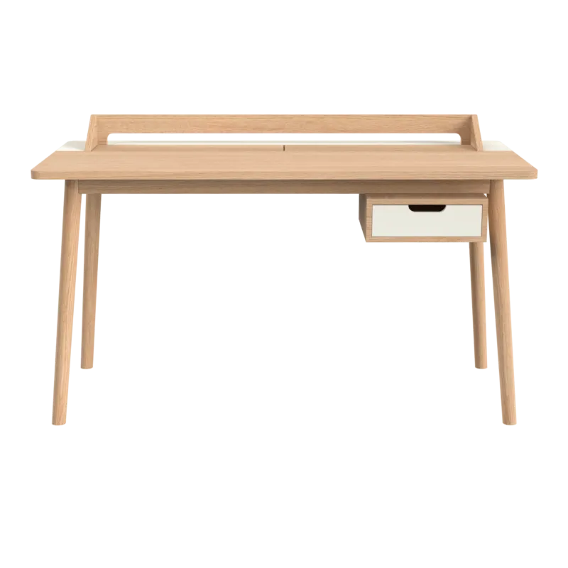 Bureau en chêne naturel et tiroir laqué blanc 136 x 65 x 83 cm Honoré - Hartô - The Cool Republic