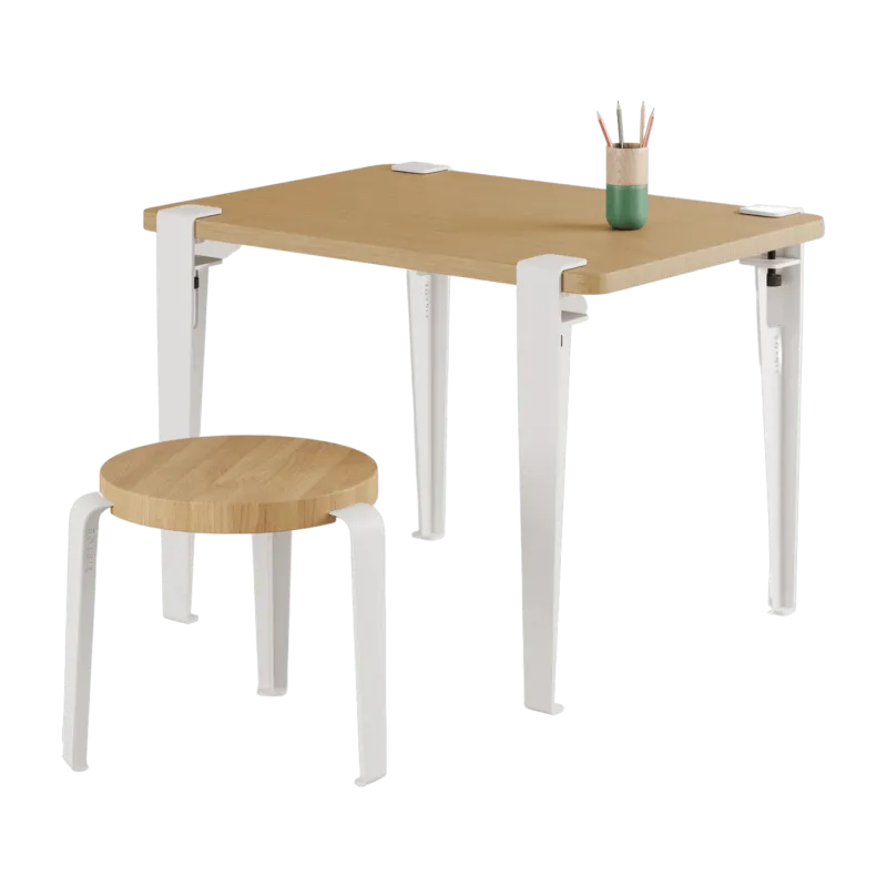 Bureau enfant en chêne 70 x 50 cm blanc Kids et tabouret blanc et chêne Mini Lou - Tiptoe - The Cool Republic